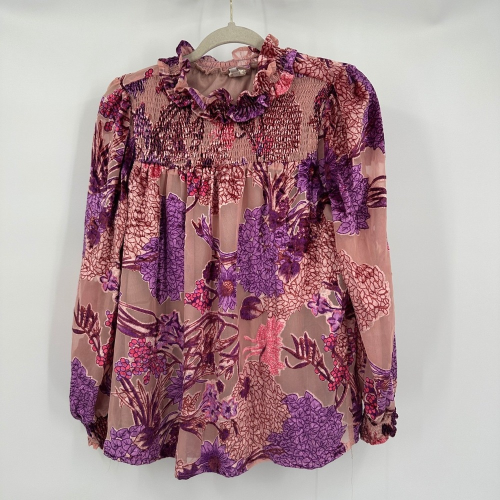 Womens Cottagecore Burn Out Velvet Top Size S Romantic Sheer Victorian Oversized